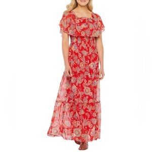 Rabbit Rabbit Rabbit Off the Shoulder Floral Print Maxi Dress Red Bohemiam 8